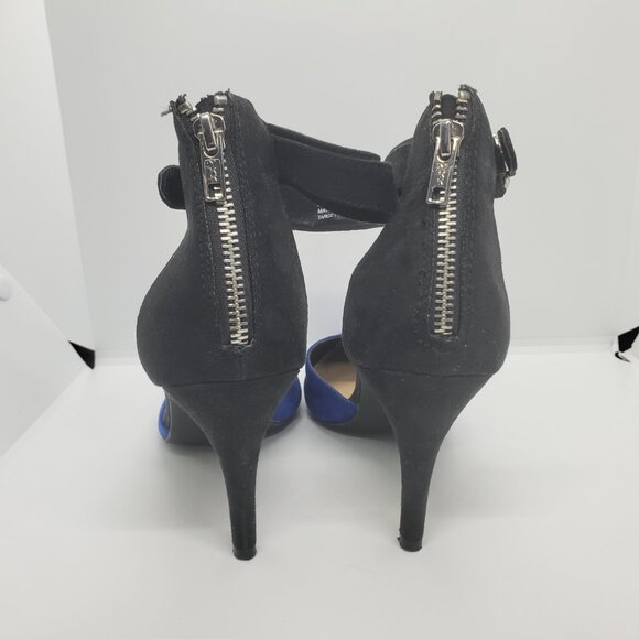 Blue Point Toe Suede Pumps Women's 10 Mossimo Supply Ankle Strap Zip Heels - Picture 3 of 14